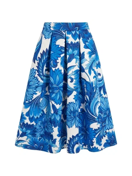 Fustă midi Lunatica Milano cu model floral din jacard albastru
