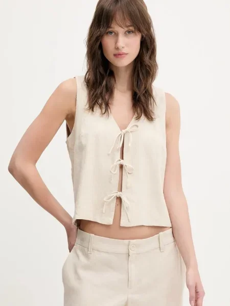Ленен елек Hollister Co. с едно копче бежово