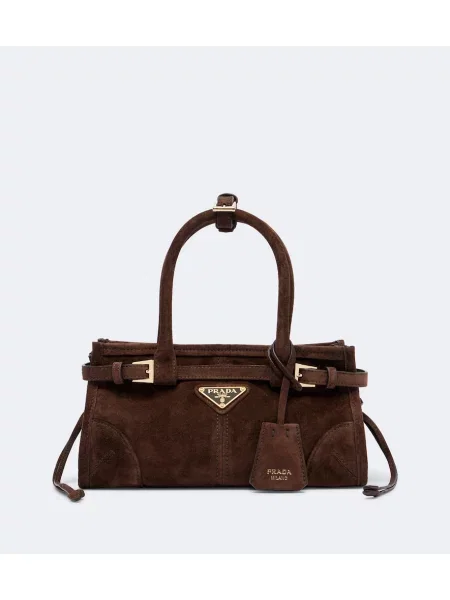 Geantă shopper Prada din piele de căprioară maro