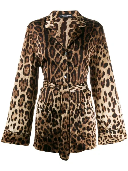 Top Dolce & Gabbana din satin cu imagine cu model leopard bej