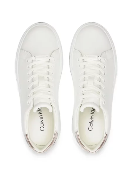 Sneakerși Calvin Klein cu șireturi din dantelă alb