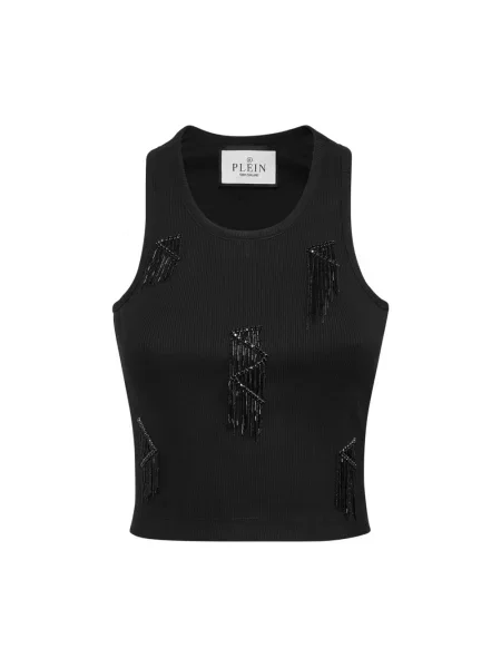 Podkoszulka Philipp Plein z frędzli z dżerseju czarna