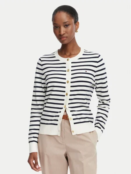 Tommy Hilfiger Cardigan Cable Fine alb