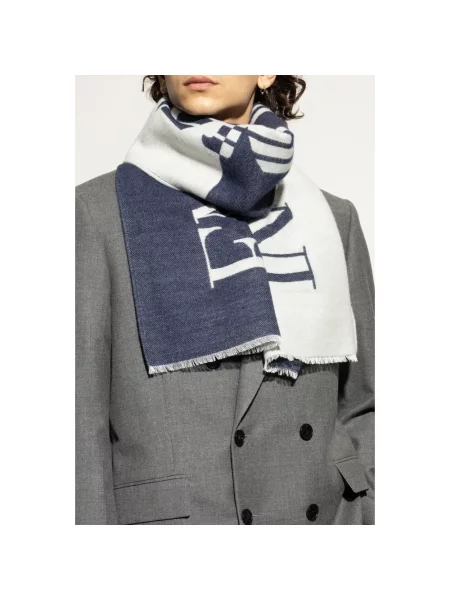 Szal Emporio Armani wełniana z logo niebieska