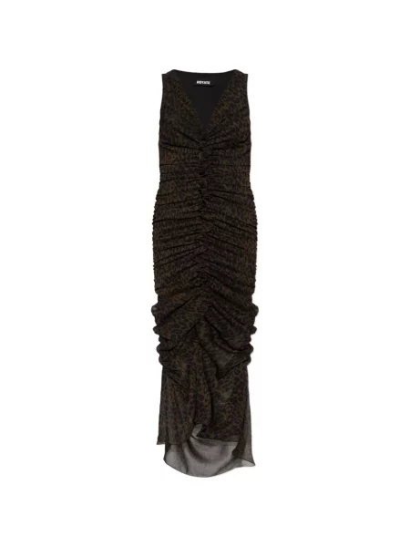 Rochie midi Rotate Birger Christensen cu model leopard cu volane maro