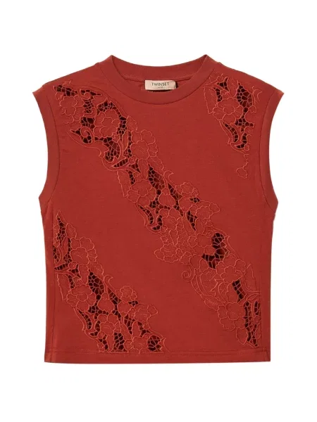Top Twinset din dantelă maro