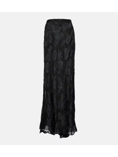 Fusta maxi Etro din satin cu model paisley negru