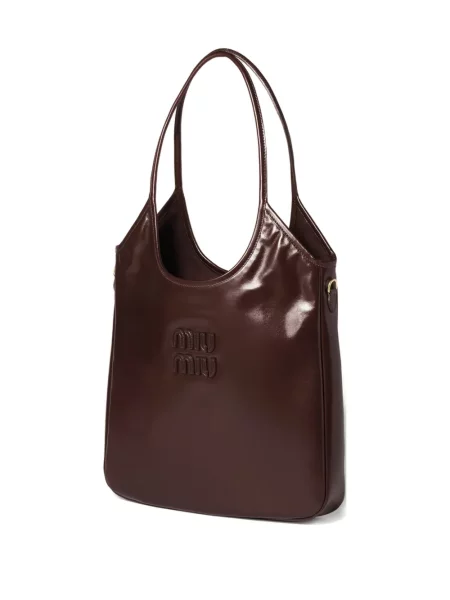 Geantă shopper Miu Miu din piele maro