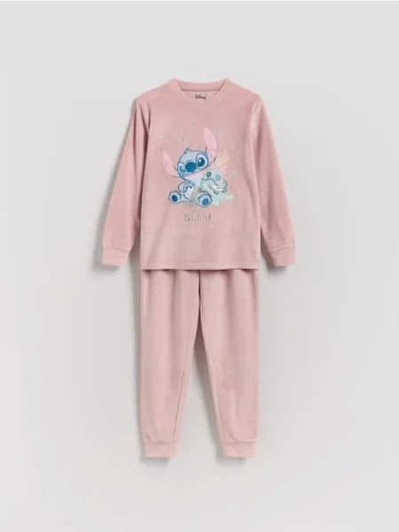 Reserved Welurowa piżama Lilo i Stitch brudny róż
