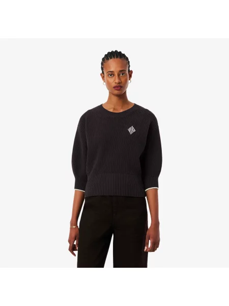Lacoste Sweter Z Okrągłym Dekoltem Loose Fit brązowy