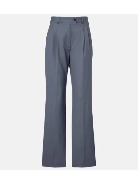 Pantaloni The Row de lână cu picior lat albastru