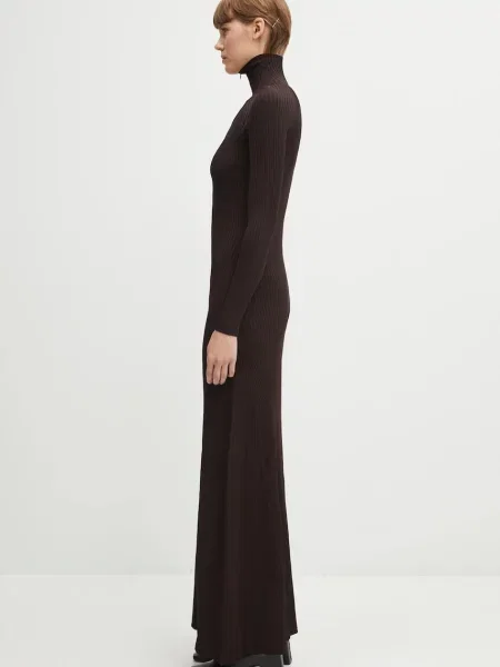 Coperni sukienka Leg Cut-Out Rib Gown maxi rozkloszowana brązowy