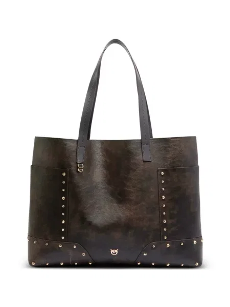 Geantă shopper Pinko din piele cu tepi maro