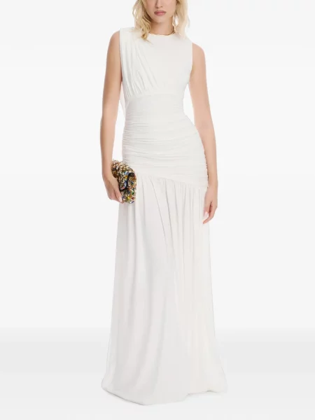 Rochie maxi Axel 113 fără mâneci cu volane alb