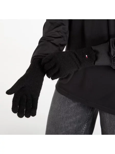 Rukavice Tommy Hilfiger Flag Fluffy Knit Gloves Black Universal černé