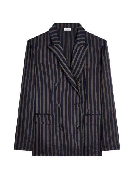 Sacou Dries Van Noten cu dungi cu două rânduri de nasturi albastru