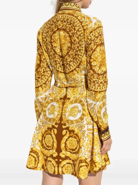 Копринена костюм рокля тип риза Versace жълто