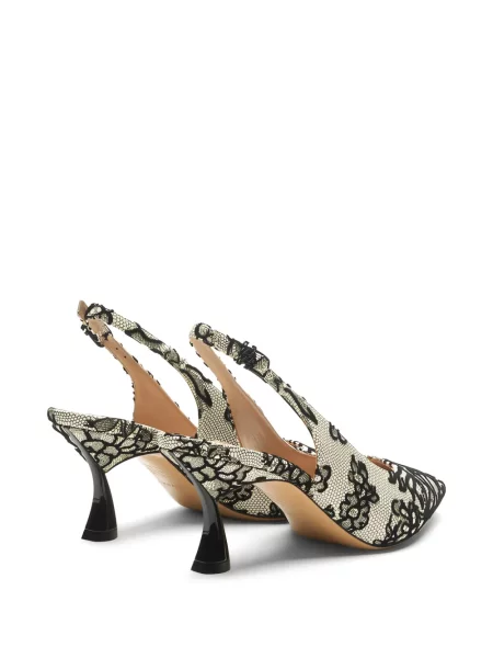 Gėlėtos nėriniuotos bateliai Casadei slingback balta