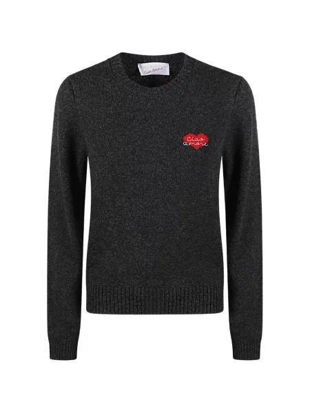 Pulover Giada Benincasa cu broderie cu motiv cu inimi gri