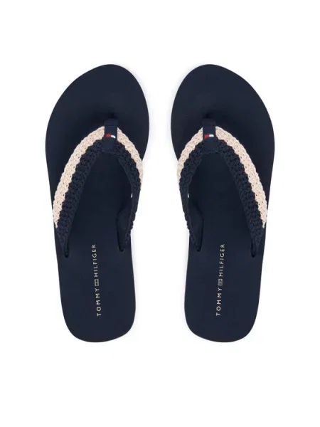Tommy Hilfiger Джапанки Th Wedge Crochet Summer Sandal Тъмносин