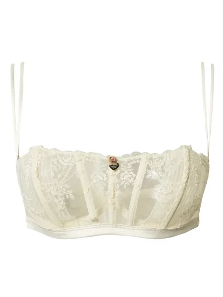 Sutien bandeau Twinset cu broderie din tul alb