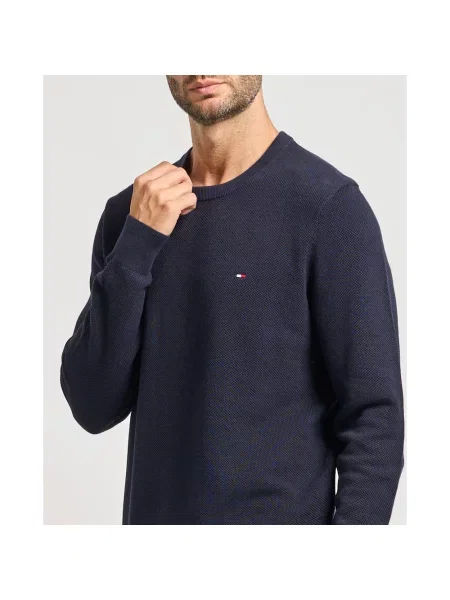 Sweter z dzianiny o kroju regular fit z czystej bawełny Tommy Hilfiger granatowy