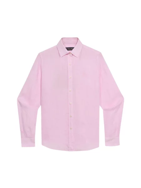 Lniana koszula Brooks Brothers z logo różowa