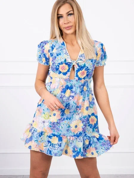 Rochie Kesi cu model floral cu decolteu în V de costum albastru