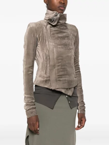 Geacă Rick Owens de catifea asimetrică gri