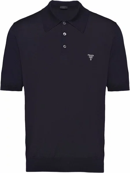 Polo Prada cu broderie de lână albastru