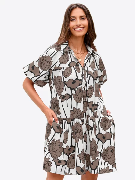 Imily Bela Rochie tip bluză ciocolatiu / negru / murdar alb