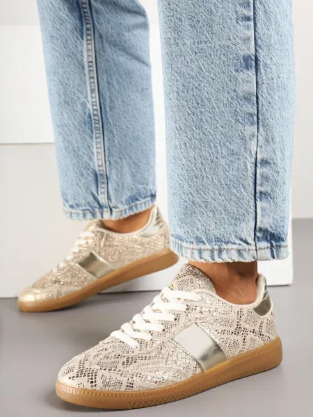 Sneakers Print piele de șarpe auriu