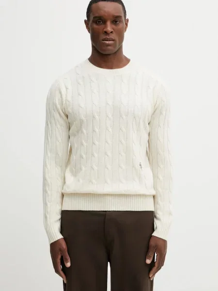 Sporty & Rich pulover de lână SRC Cableknit Cashmere light bej