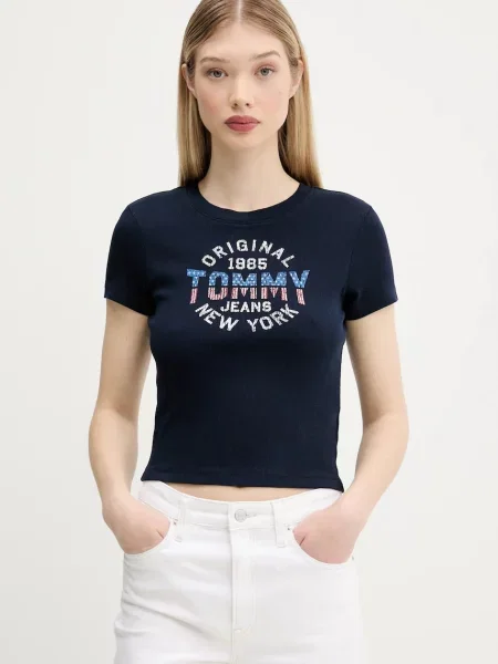 Тениска Tommy Jeans дамска тъмносиньо