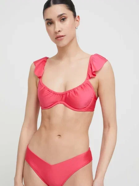 Plavková podprsenka Abercrombie & Fitch měkký košík růžová