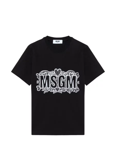 Tricou Msgm cu broderie din dantelă negru