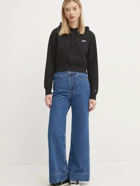 Tommy Jeans bluza z kapturem gładka czarny