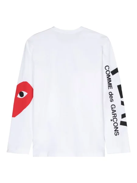 Raštuotas ilgas marškinėliai Comme Des Garçons Play su širdelėmis balta