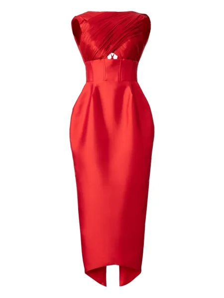 Rochie midi Araftu plisată până la genunchi de costum roșu