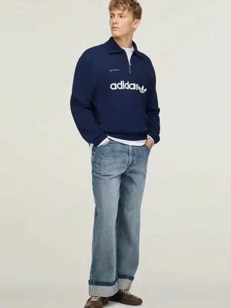 Adidas Originals X SFTM longsleeve z bawełną granatowa