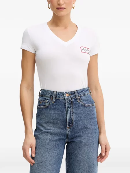 Tricou Armani Exchange cu decolteu în V alb