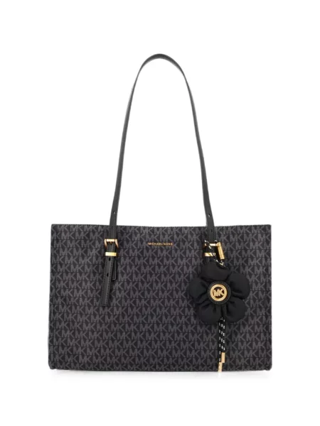 Pandantiv Michael Michael Kors cu model floral cu imagine din piele negru