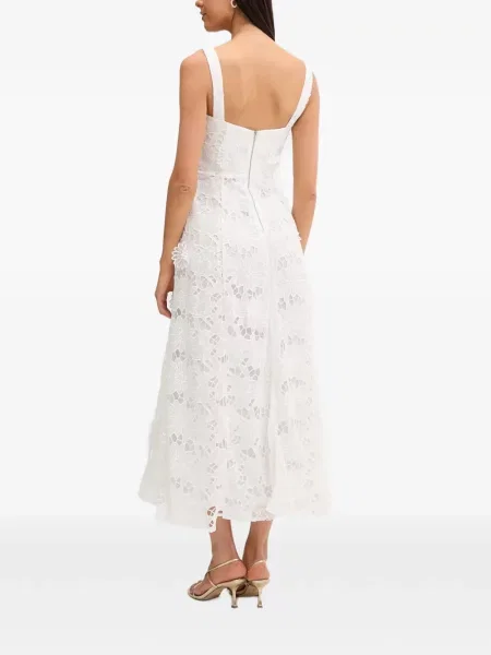 Rochie midi Bardot cu model floral din dantelă alb