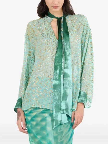 Bluză Roberto Cavalli de mătase verde
