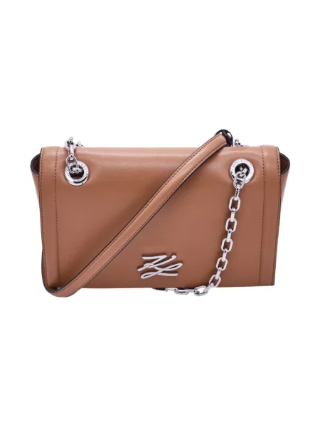 Torebka Karl Lagerfeld skórzana z logo brązowa