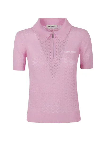 Tricou polo Miu Miu de mătase roz