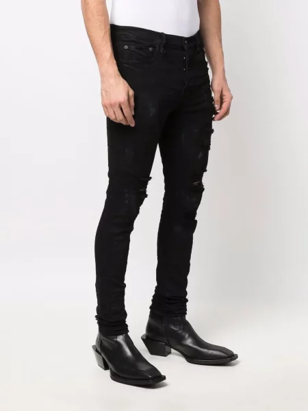 Jeansy skinny Château Lafleur-gazin z niską talią z dziurami czarne