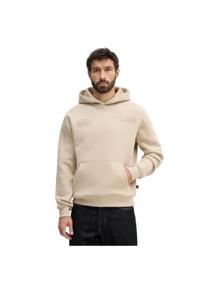 Bluza z kapturem Alpha Industries z kapturem z logo beżowa
