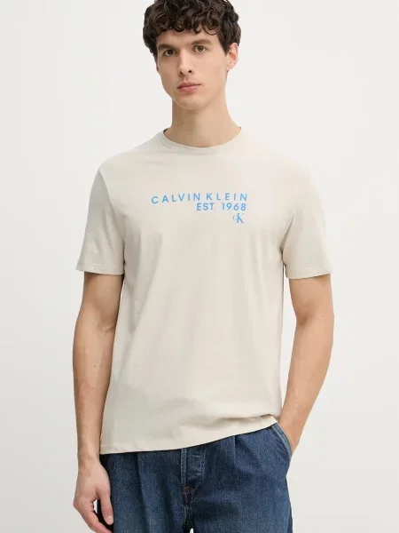 Calvin Klein Jeans majica za muškarce od pamuka bež