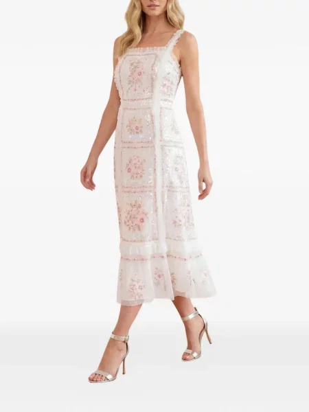 Rochie midi Needle & Thread cu paiete alb